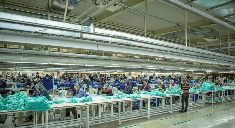 Sewing floor at the Cherryrose Textile garment production base